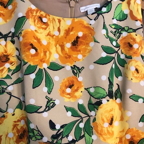 New York & Company Women’s A Line Sleeveless Yellow Rose Polka Dot Dress Size 14 - Picture 4 of 8